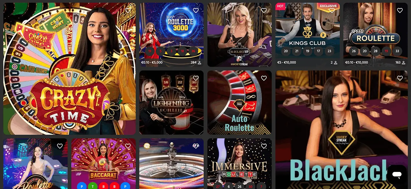 Casinò live Slotimo — roulette, blackjack, baccarat e game show con dealer dal vivo